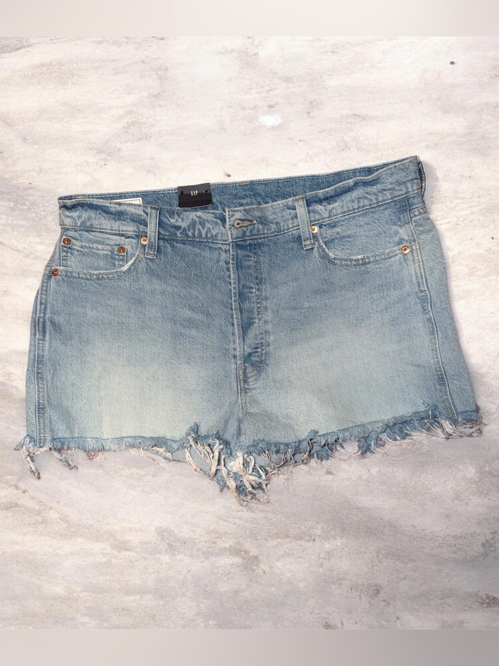 High Rise Shorts Light Blue Frayed Hem Women's Denim Cheeky